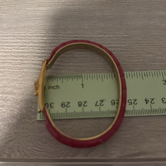 Vtg 24k Gold Plated Italy Purple Python pink Leather Lily Hook Bracelet - Picture 8 of 10